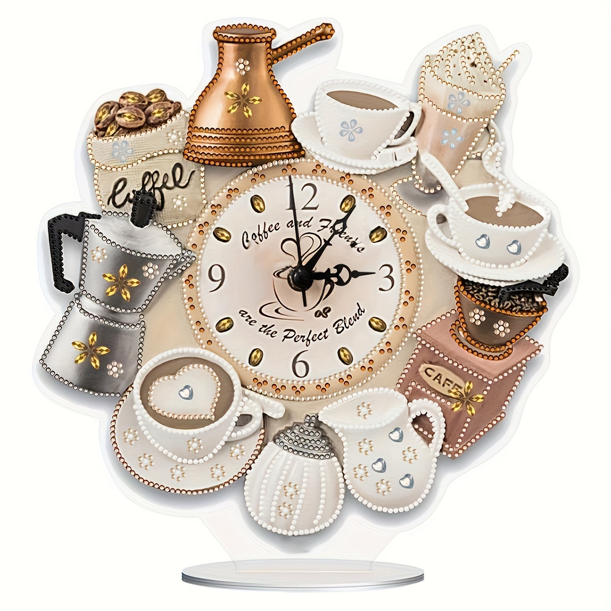 

Diy Diamond Painting Clock Kit - Sparkling Acrylic Coffee Cup Design With Movement, Battery-powered (aa Batteries Not Included) - Craft Set With Tools & Accessories For Home Decor