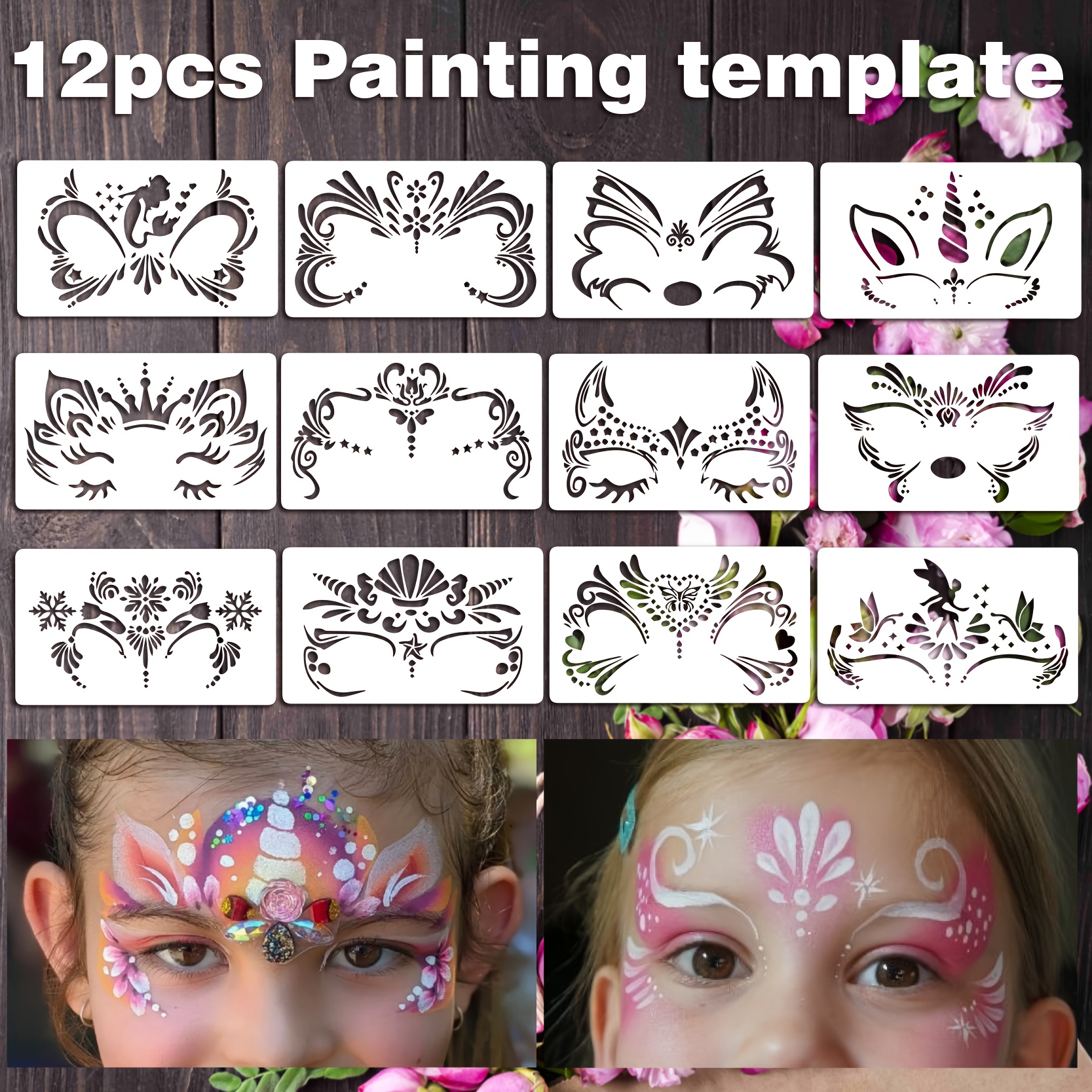 E-shop 12 Stück Gesichtsmalerei Schablonen Wiederverwendbare Halloween Körper Gesichtsmalerei Schablonen, Make-up Halloween Party Kunst Malerei
