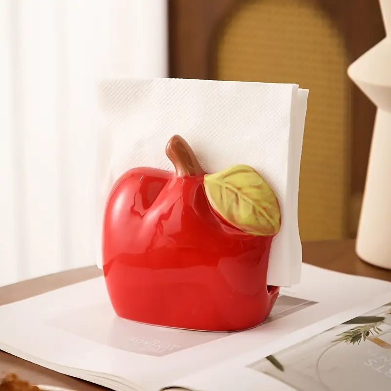1pc ceramic shaped tissue box holder cute quirky red or green design with leaf accents oil rubbed durable rectangular home decor for living room kitchen office bathroom decor kitchen accessory design decorative ceramic office accessory fun accent handcrafted novelty accessory interior designers Product details 0