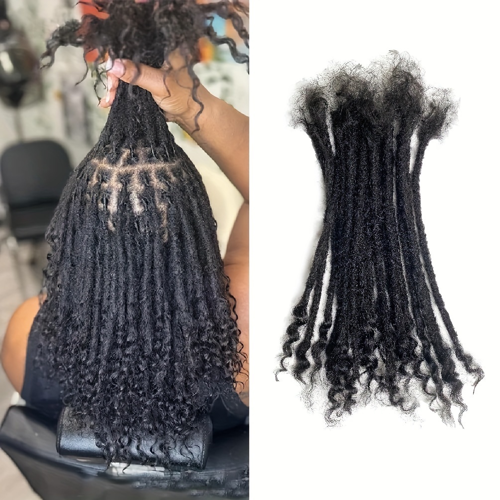 

0.6cm Width Human Hair Kinky Locs With Curly Ends Extensions Curly Ends Extensions 10-20 Strands/pack Per Pack Full Handmade Dreadlock Extensions Natural Black 8 Inch