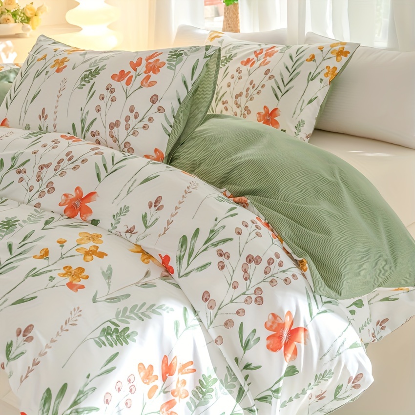 3 piece floral grass print duvet cover set soft breathable polyester with zip closure includes 1 duvet cover and 2 pillowcases no insert perfect for all seasons details 1