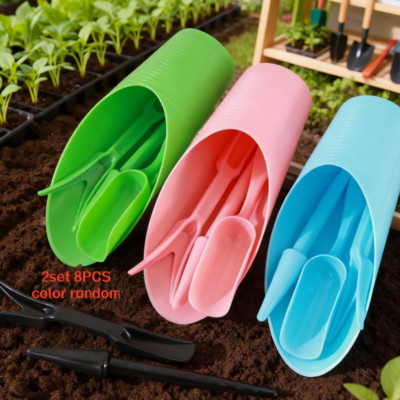 Temu – TEMU 8pcs 2-set Random Color Succulent Tool Set, Thickened Plastic Material Gardening Landscape Tools, Planting Tools, Potting Tools, Bucket, Shovel,