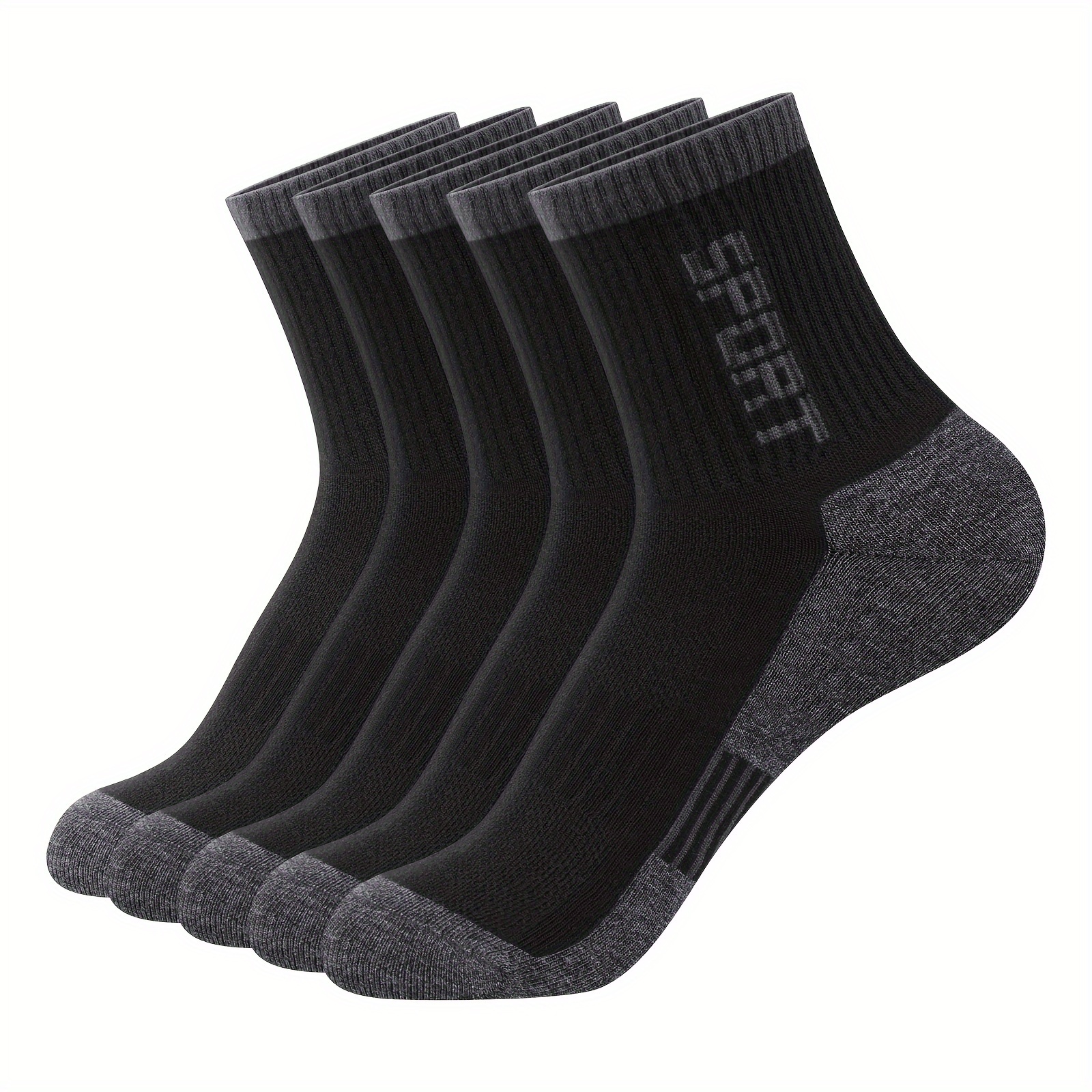 E-shop 5 Paar einfarbige Mid-Crew-Socken für Herren, bequeme, atmungsaktive, weiche kurze Knöchelsocken, Viertelsportsocken für Outdoor-Aktivitäten für