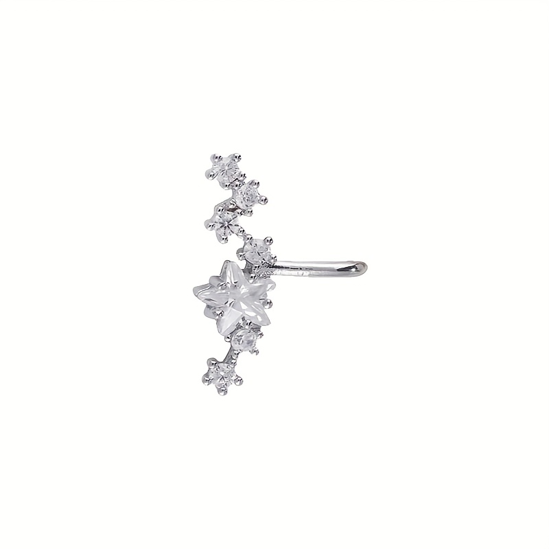 E-shop 1 Stück, Clip-Ohrringe, Glitzernde Reihenfassung mit synthetischem Zirkonia Sternakzenten, Hypoallergene Ohrklemmen ohne Piercing, Niedlicher