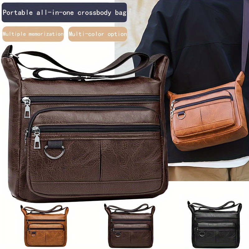 

New Casual Men's Bag, Pu Leather Men's Bag Shoulder Bag Crossbody Bag, Large Capacity