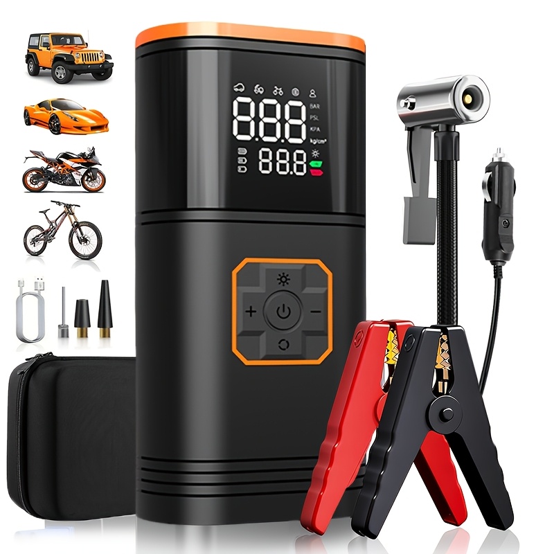 9-in-1 Portable Cordless Car Jump Starter - Car Emergency Starter With Air Compressor, With 150psi Tire Inflator Jump Box, With Lcd Display, Flashlight, Storage Case (up To 9l Gas/8l Engine)