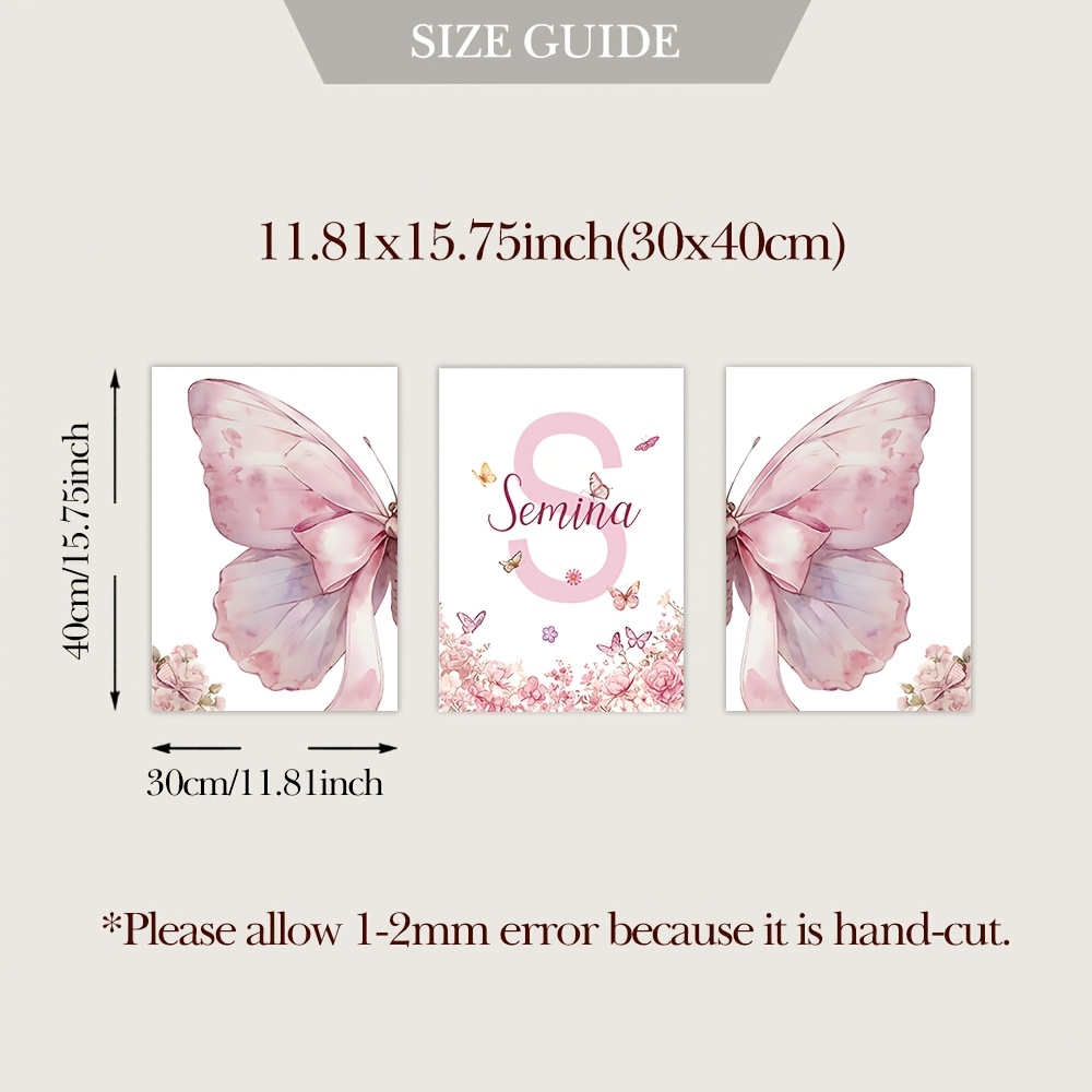 TEMU 2d Flat, 2d Flat, 3 Pieces Of Custom Name Initial Pink Wall Art, Watercolor Floral Canvas Decor, Personalized Decoration For Girls' Bedrooms And