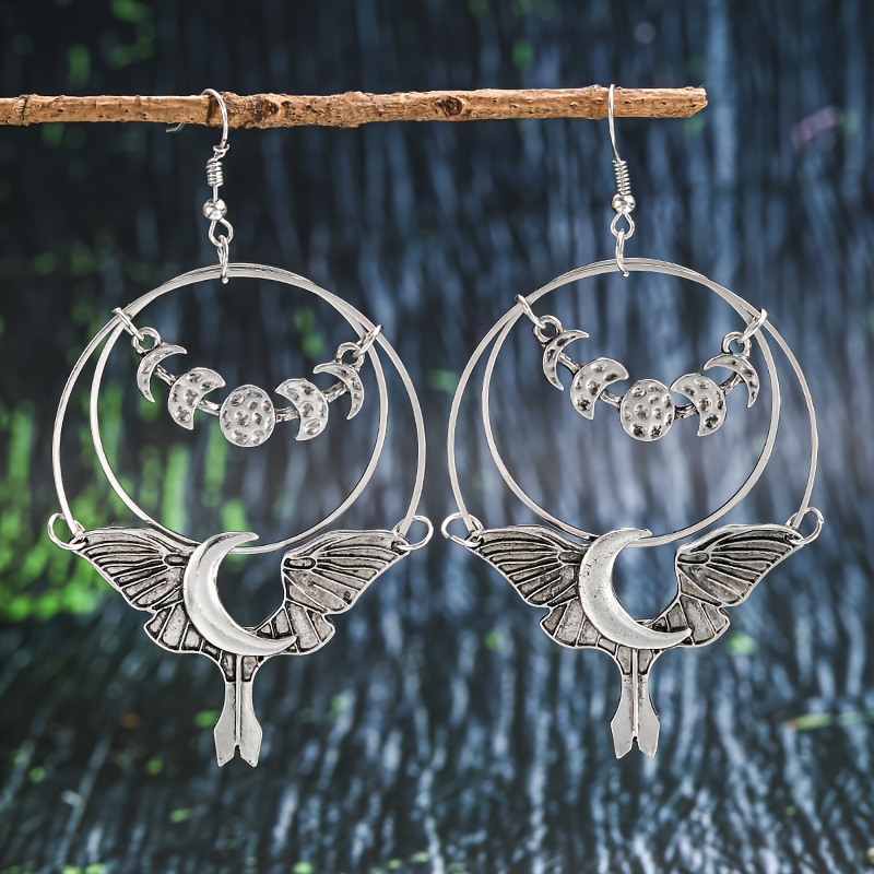 

2pc/pair Vintage Halloween Jewelry Hollow Out Moon Star Bat Pendant Earrings Fashion Gift