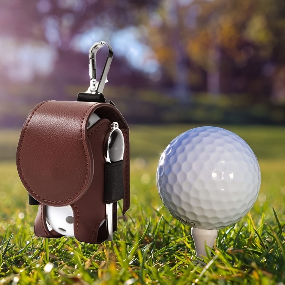 pu leather golf ball bag golf waist bag multifunctional golf accessories bag details 0