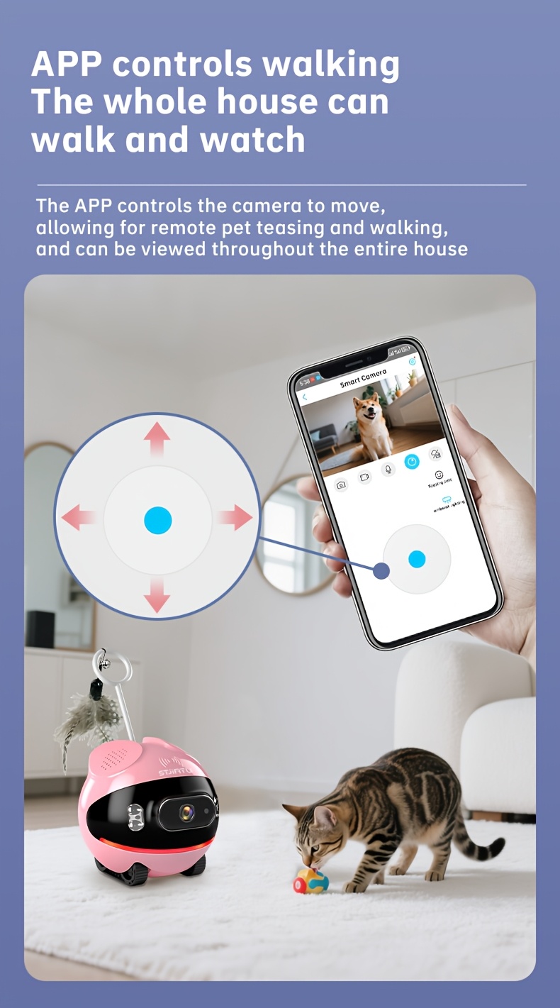 STJIATU Pet Camera - Mobile Monitoring for Elderly and Children, Wireless WiFi 2.4G Smart Voice Robot, Pet Entertainment, Mobile Remote Viewing Device with Built-in 64GB Memory Card, Cloud Storage Support, Feather Artificial Breeding