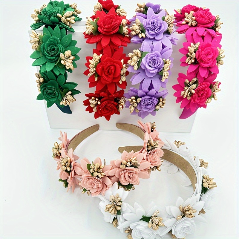 

Elegant Handcrafted Floral Headband For Women - 6 Beautiful Flower Accents, Fabric Hair Accessory Christmas