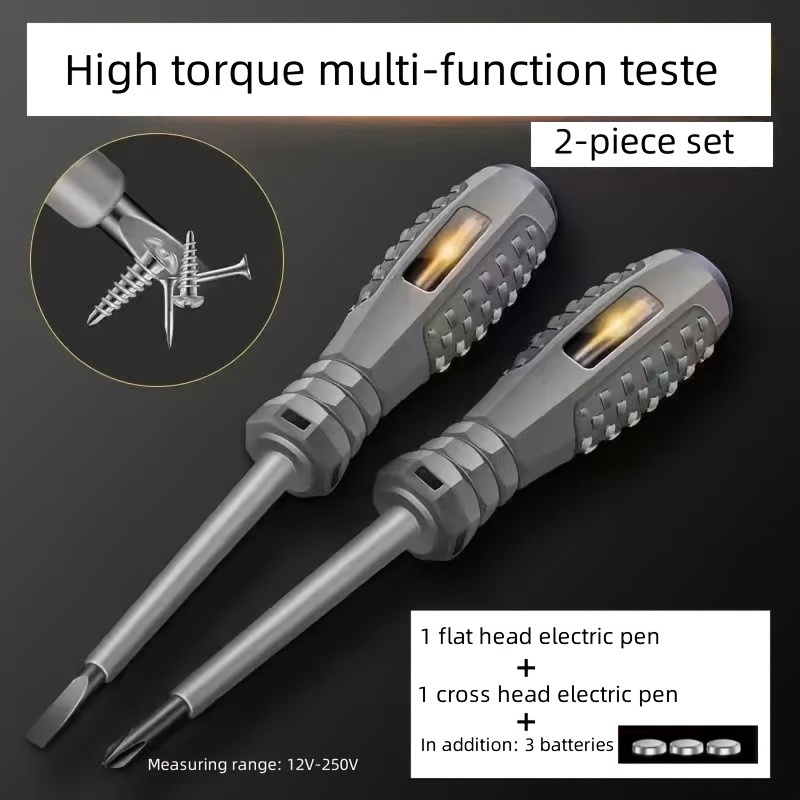 2pcs detection circuit voltage tester for home use with featuring high torque and bright light to between neutral and of testing circuit continuity a flathead and ten screwdriver heads details 3