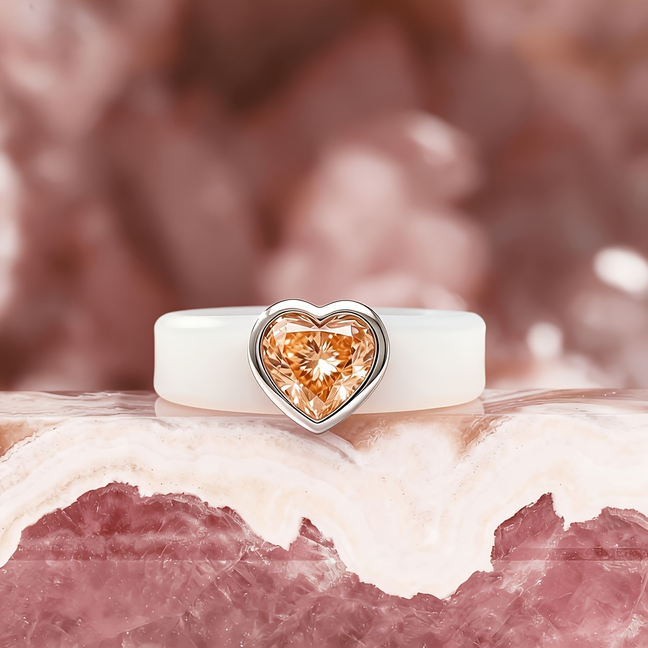 14K Gold Plated White Silicone Ring with Heart-Shaped CZ