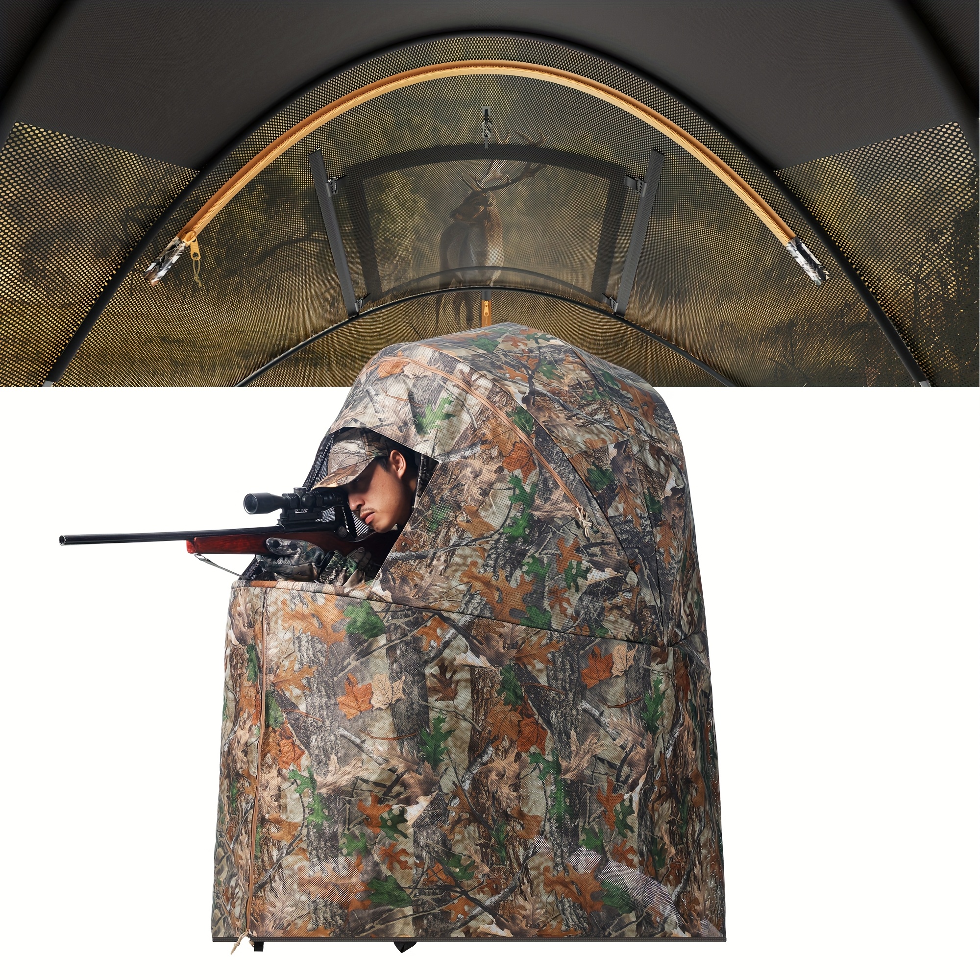 Compact And Portable Hunting Shelter For 1 Person, Featuring A Transparent Ground Cover And Chair, Designed For Quick Assembly