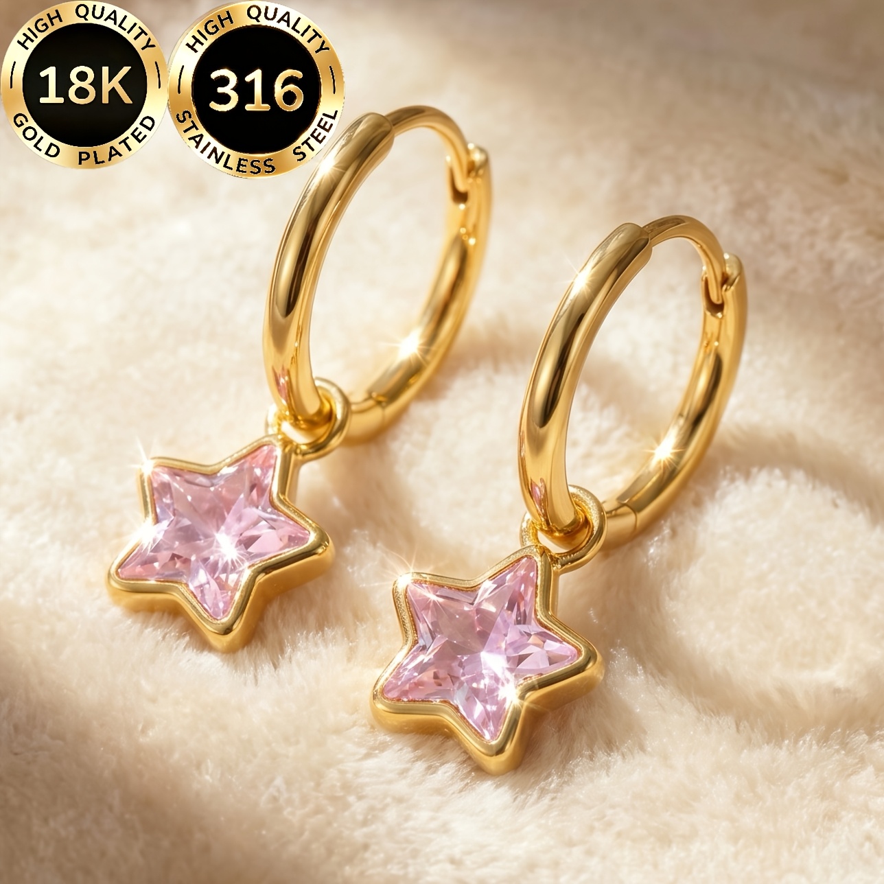 TEMU A Pair Of High-quality Steel 18k Gold-plated Hypoallergenic Face-contouring Light Luxury Sweet And Five-pointed Star Pentagram Design Women's