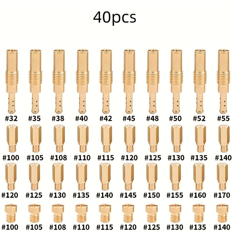 TEMU 40pcs Carburetor Main Jet Slow Pilot Jet Kit, Brass Material, 30 Main And 10 Slow Pilot , For Pwk Pe Cvk Koso Oko, Stage-6 And Gy6 Motorcycles