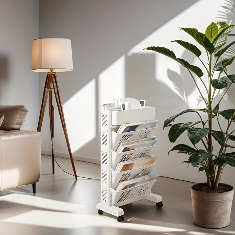 

A White Plastic Combination Movable Storage Shelf With 5 Layers And 6 Layers, For Storing And Organizing Items In Layers, Suitable For Office Use.