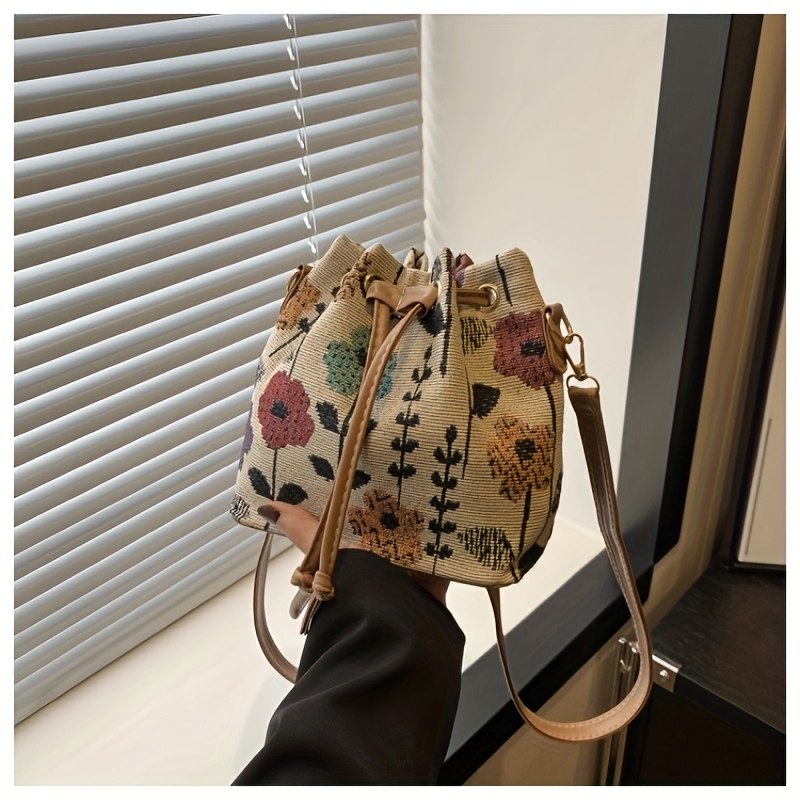 E-shop Damen Ein-Schulter-Tasche, Ethno-Stil Handtasche, Modische Vintage Tragetasche Eimer-Tasche, Casual Ausgehen Münzbörse