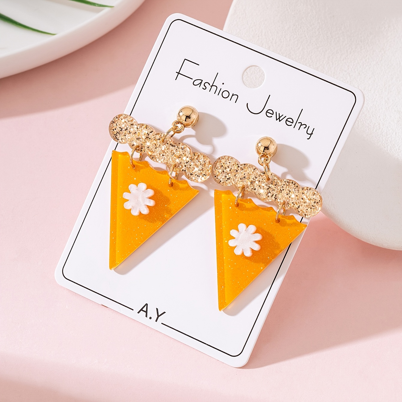 TEMU 1 Paire de Boucles d'Oreilles Tendance pour Femme, Motif Patchwork Tartes à la Citrouille Brillantes pour Thanksgiving, Parfait pour les Fêtes