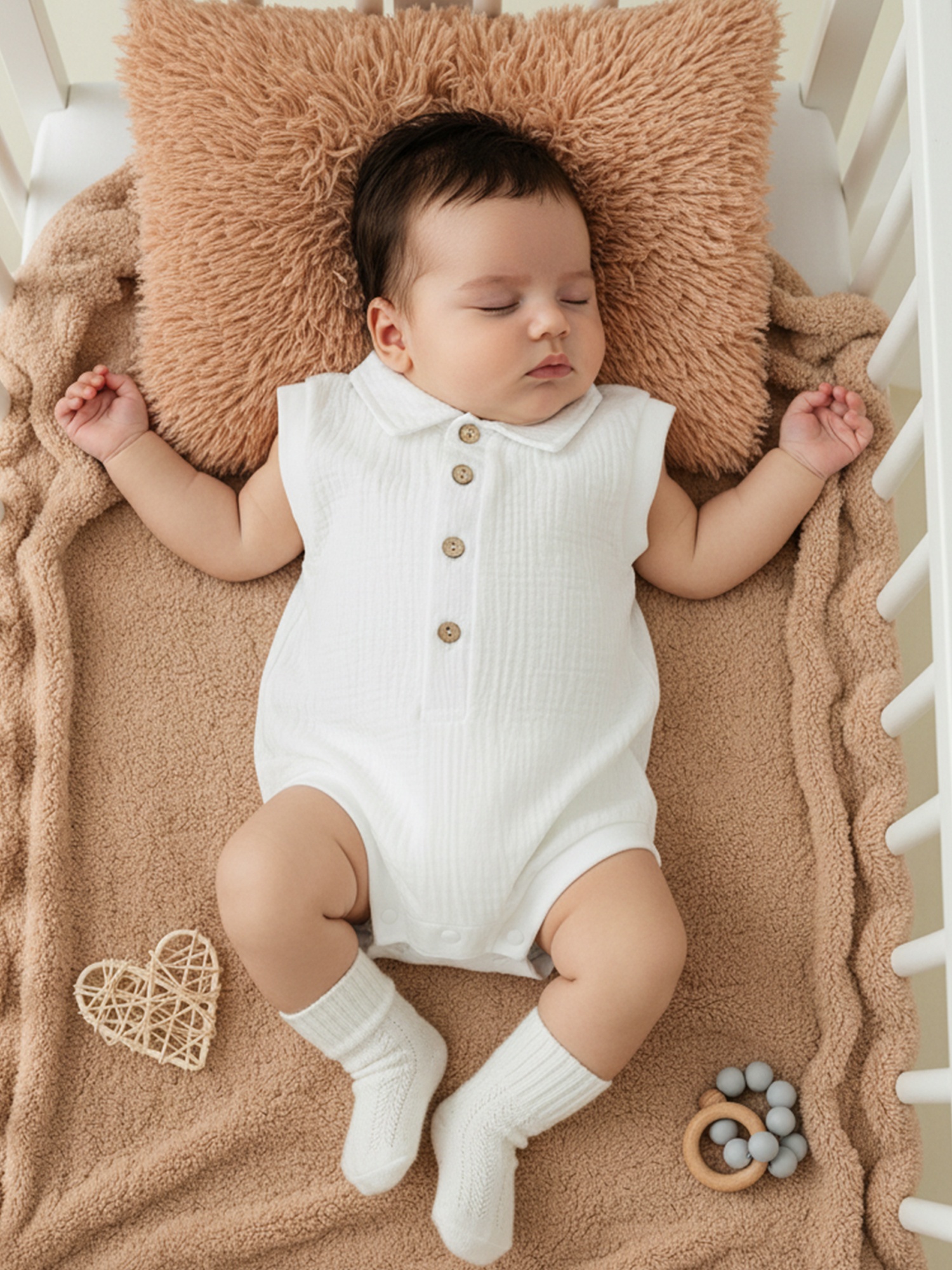 Baby Sleeveless Turn-Collar Button Closure Solid Summer Bodysuit