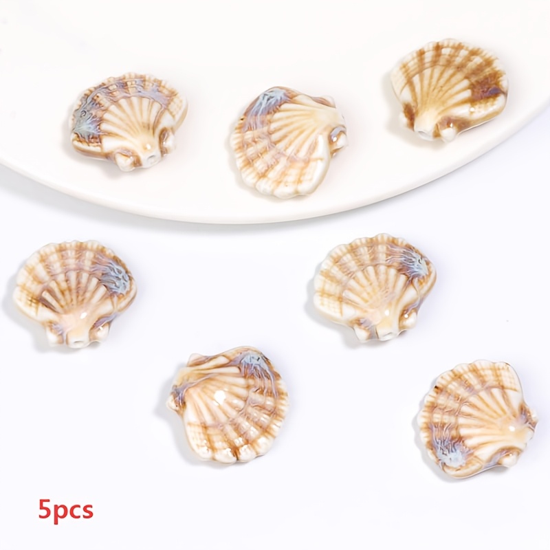 TEMU 5pcs Set Light-colored Large Scallop Ceramic Beads, 25x24mm, Suitable For Making | Ideal For Crafting Bracelets, Necklaces, And Hair Accessories