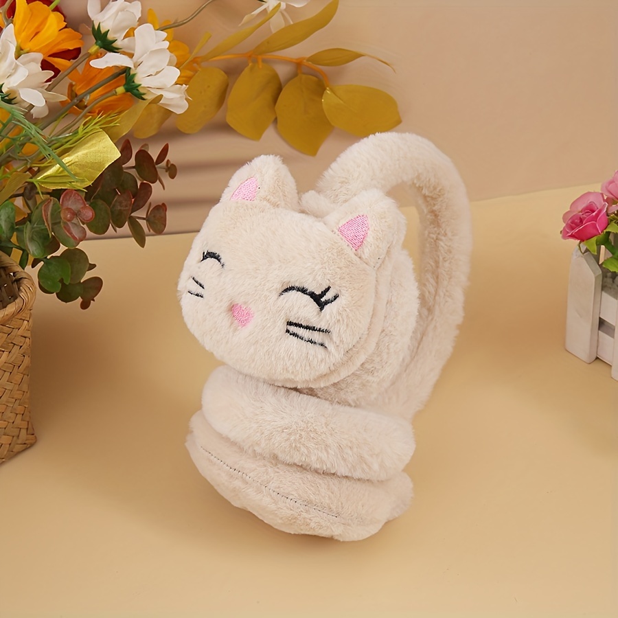 TEMU Cute Cat Plush Earmuffs Solid Furry Ear Warmer Autumn Winter Coldproof Earmuffs For Women Girls