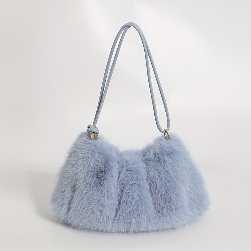 [women's Handbag] New Faux Rabbit Fur Bag Women's Fashionable And Versatile Underarm Bag Casual Handbag Shoulder Bag Small Fragrant Style Plush Bag
