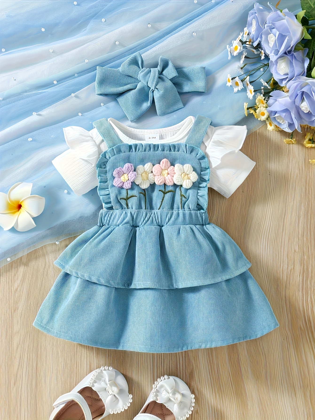 3pcs baby girls spring outfit set cute embroidered floral Temu