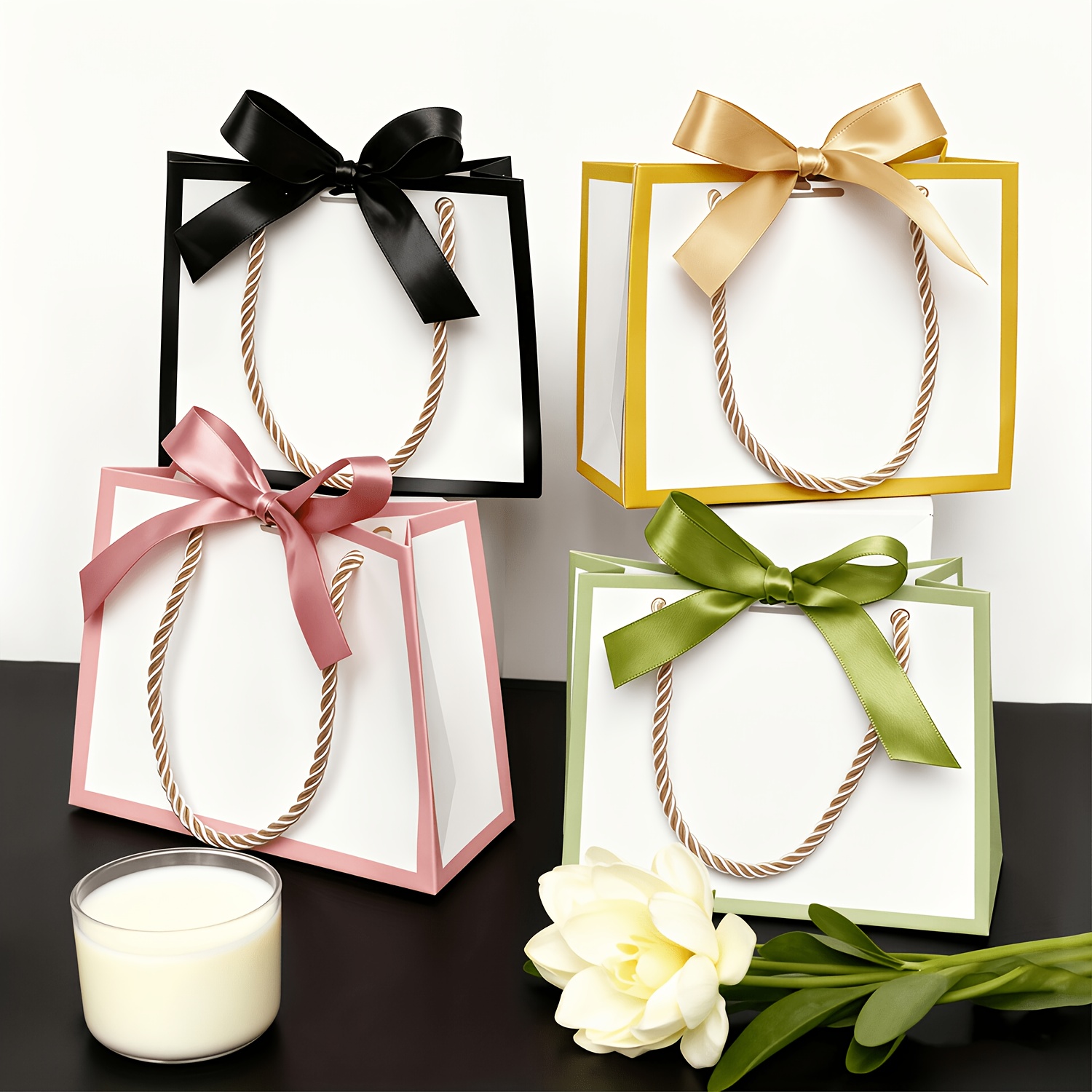 10pcs Striped Gift Box with Handle, Size 6.3*5.5*2.3 Inches