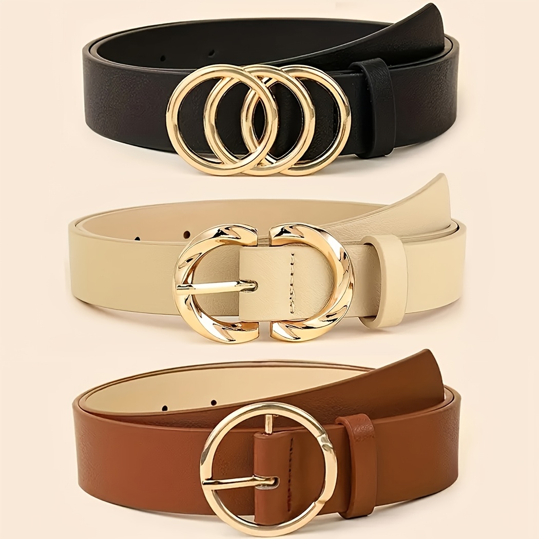 Image of A Set Of 3 Women's Minimalist And Stylish Versatile Belts, Classic Belts For Jeans And Dresses, Featuring -ring, , And One-ring Metal Design, Solid Color Elegant Belts, Commuting Waist Additions