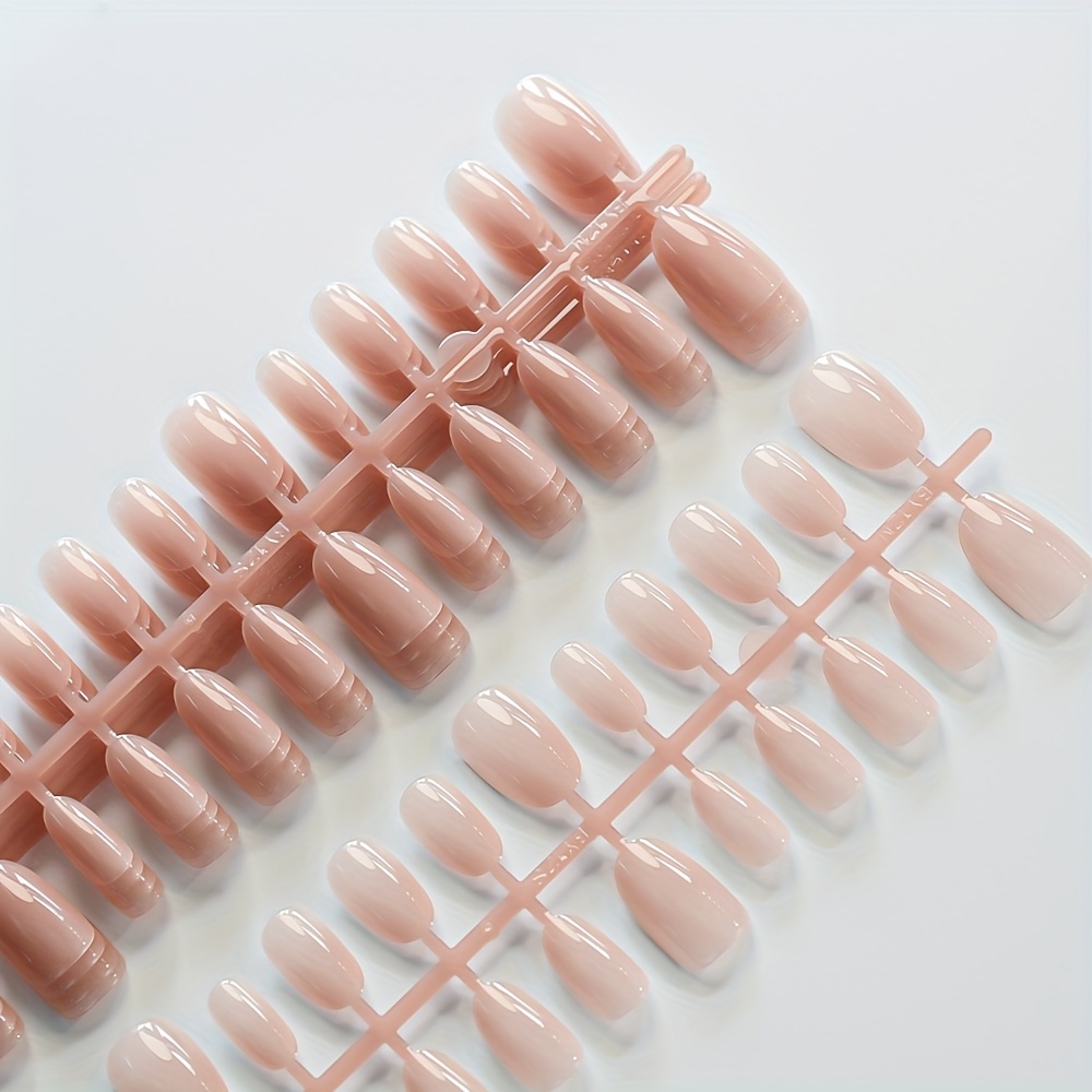 Image of 150pcs Ombre Nude Almond Press On Nails Glossy Semi-transparent Short Fake Nails Full Cover Acrylic Nail Extensions Tips Self Adhesive
