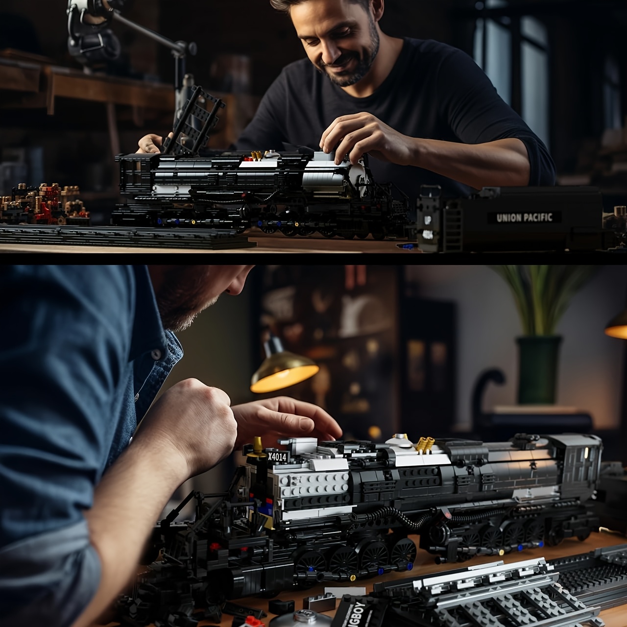1608pcs BigBoy Locomotive, Articulated Steam Locomotive Building Block Set, Legendary Steam Train Display Kit For Gift Giving, Collectible Steam Locomotive Display Kit