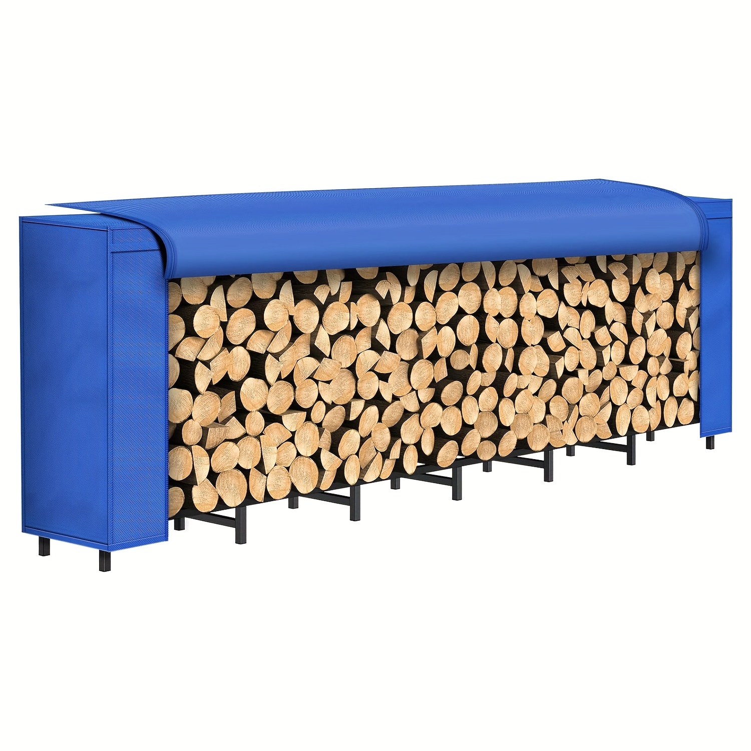 

8ft Firewood Rack Outdoor With Cover Combo Set Waterproof For Wood Storage, Adjustable Fire Log Stacker Stand, Heavy Duty Holder For Fireplace Metal Lumber, Blue