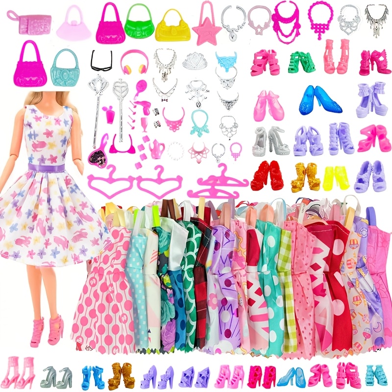 Image of 45pcs/set Bjd Doll Accessories, Shoes, Replacement Toy Accessories, Princess Dress, Hanging Skirt, Dress, Hanger, Bag.glasses.hair Accessories, Jewelry, Makeup Mirror