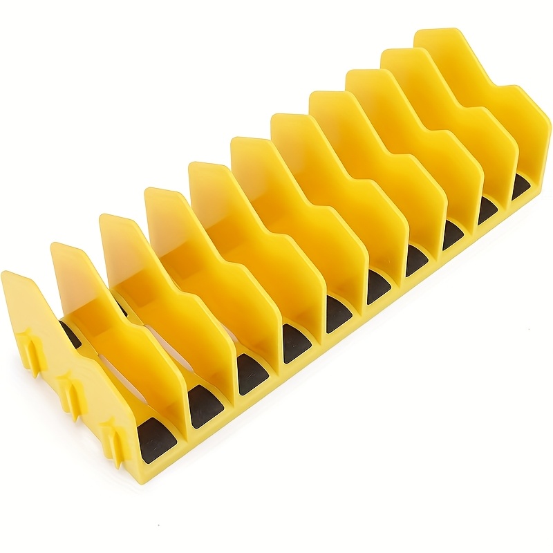 

Yellow Plastic 10-slot Pliers Organizer With Anti-slip Base - Hinged Design, Fits 3" Tall Tool Boxes, Ideal For Electricians & Diy Enthusiasts