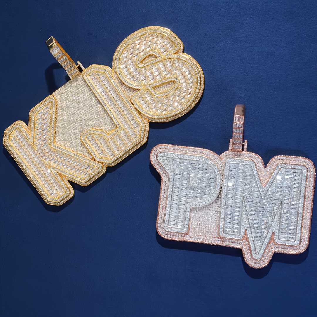 

Custom Hip-hop Iced Out Rapper Pendant With Personalized Letter Design, Synthetic Cubic Zirconia, Copper Base, White K Plating, April Birthstone, Unique Gift For Over 15 Years Old