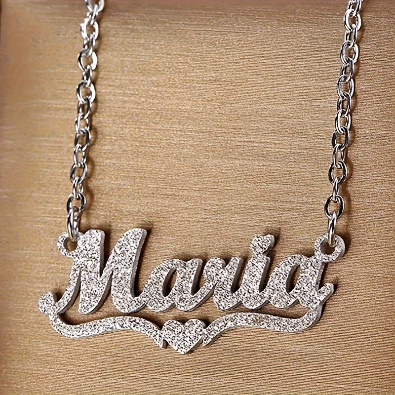 Custom Bling Name Necklace 316L Stainless Steel Heart Nameplate Pendant