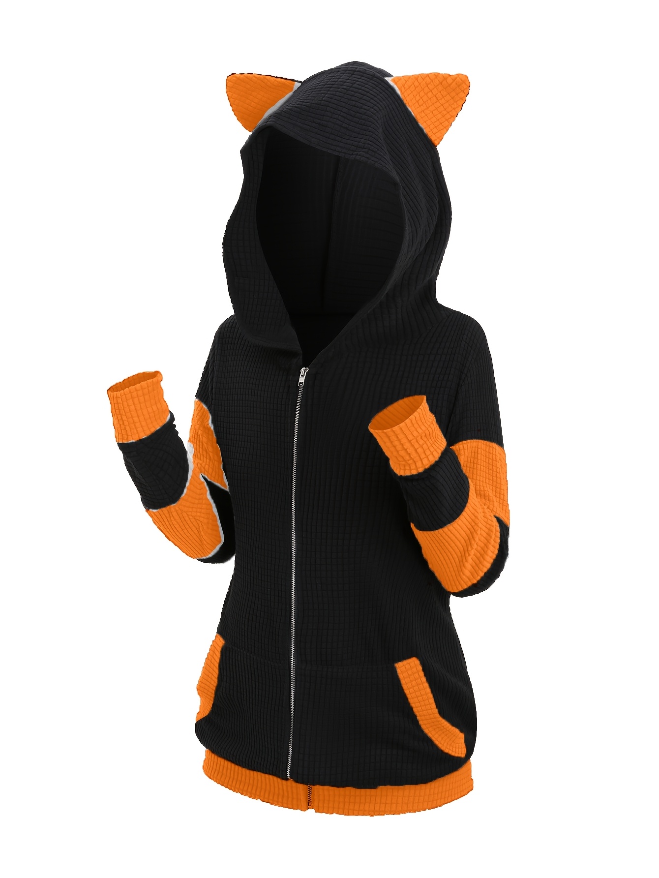 color block zip cat hoodie sweatshirt casual long sleeve - Temu