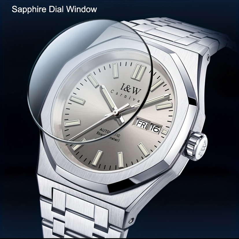 CARNIVAL Automatic Mechanical *'s Watches, Luminous Dual Calendar Scales  Full Steel Watch, Best for Christmas