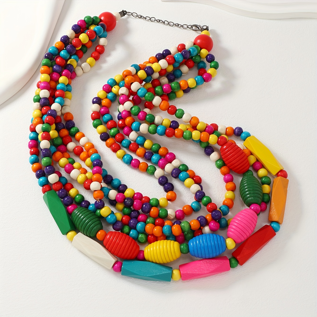 Bohemian Handcrafted Wooden Layer Necklace Vintage Boho Style
