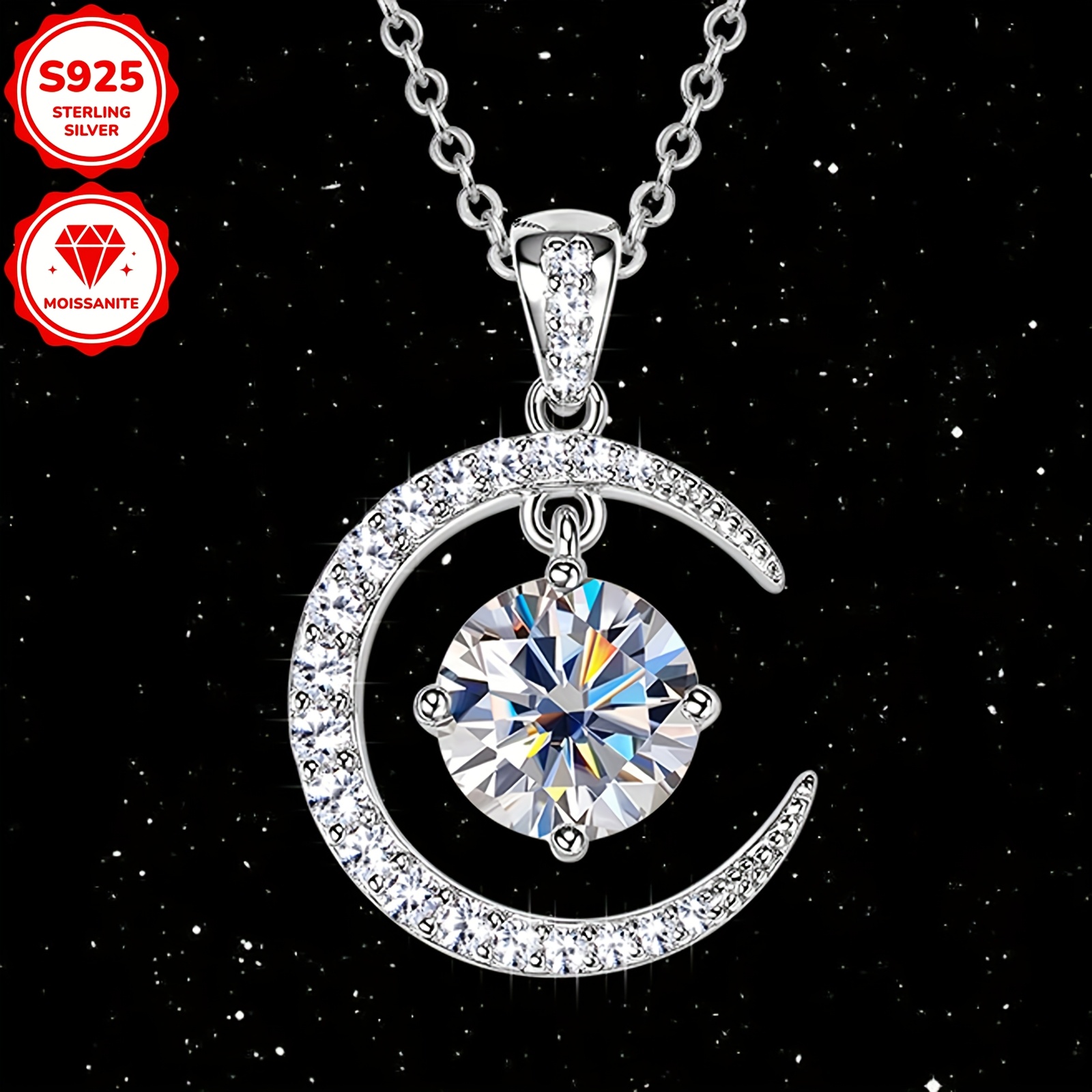 Women's 925 Sterling Silver Moon and Sun Elements Pendant Necklace