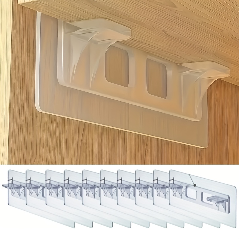 

10pcs No-drill Corner Bracket Support Shelf Holders Transparent Acrylic Adhesive-mounted Hooks For Closet, Kitchen Cabinet, Bookshelf