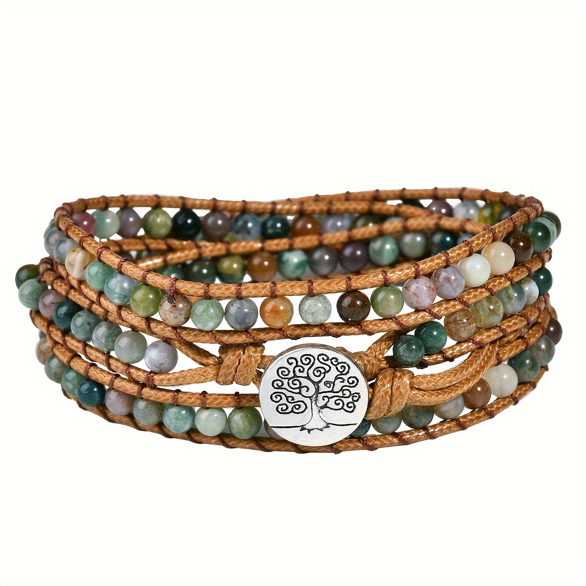 TEMU Bracelet encastré 4 mm en naturelle d'agate , style bohème unisexe, bijoux de mode