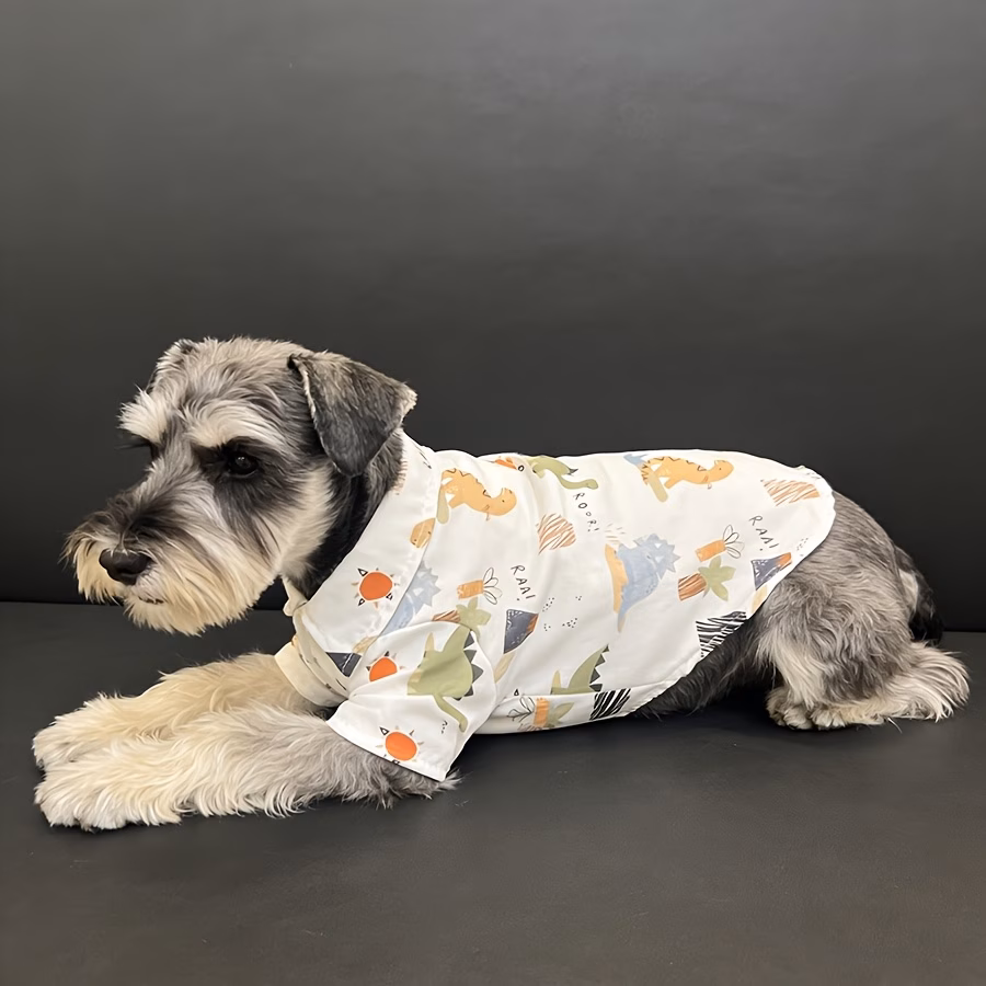 cute dinosaur print button snap pet shirt for small dogs cats lightweight breathable short sleeve puppy clothes with outfits suitable for spring summer fall winter daily wear walking travel photo props for chihuahua Product details 1