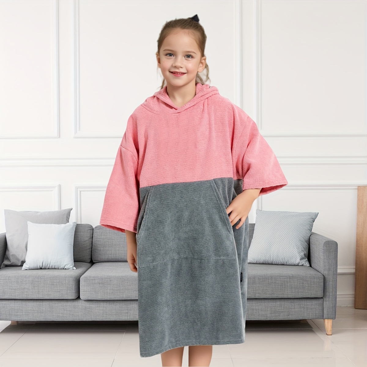 Image of 1pc A Color- For Surf Poncho Designed For Children, Featuring An Oversized Changing Towel Robe With A Hood, Perfect For Surfing, Swimming, And Water Activities