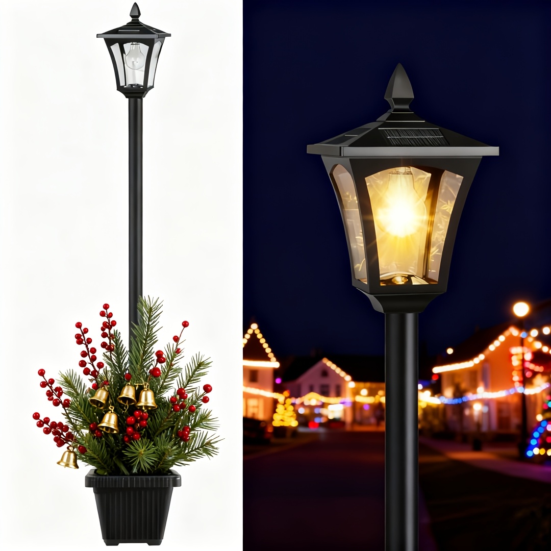 TEMU Solar Lamp Post Light, Warm , 1pc Outdoor Garden Decoration, Ip44, Perfect For Festive Atmosphere Christmas New Year, Pathway , Holiday Decor,