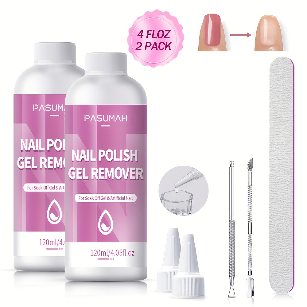 4oz/120ml 2pack Nail Polish Gel Remover, Gel Nail Polish - Polish Remover - With Cuticle Pusher And Nail Polish Scraper Tools - Free