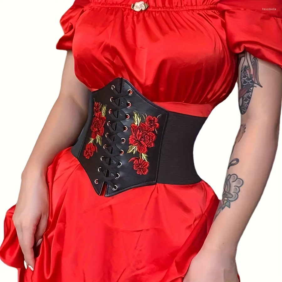 

1pc Ceinture Corset Florale pour Femmes, Style Décontracté avec Détail de Lacets, Tissage Non-Textile, Accessoire de , Ceinture de Mode | Façonnage de Taille Élégant | Ceinture en PU, Corset de Taille