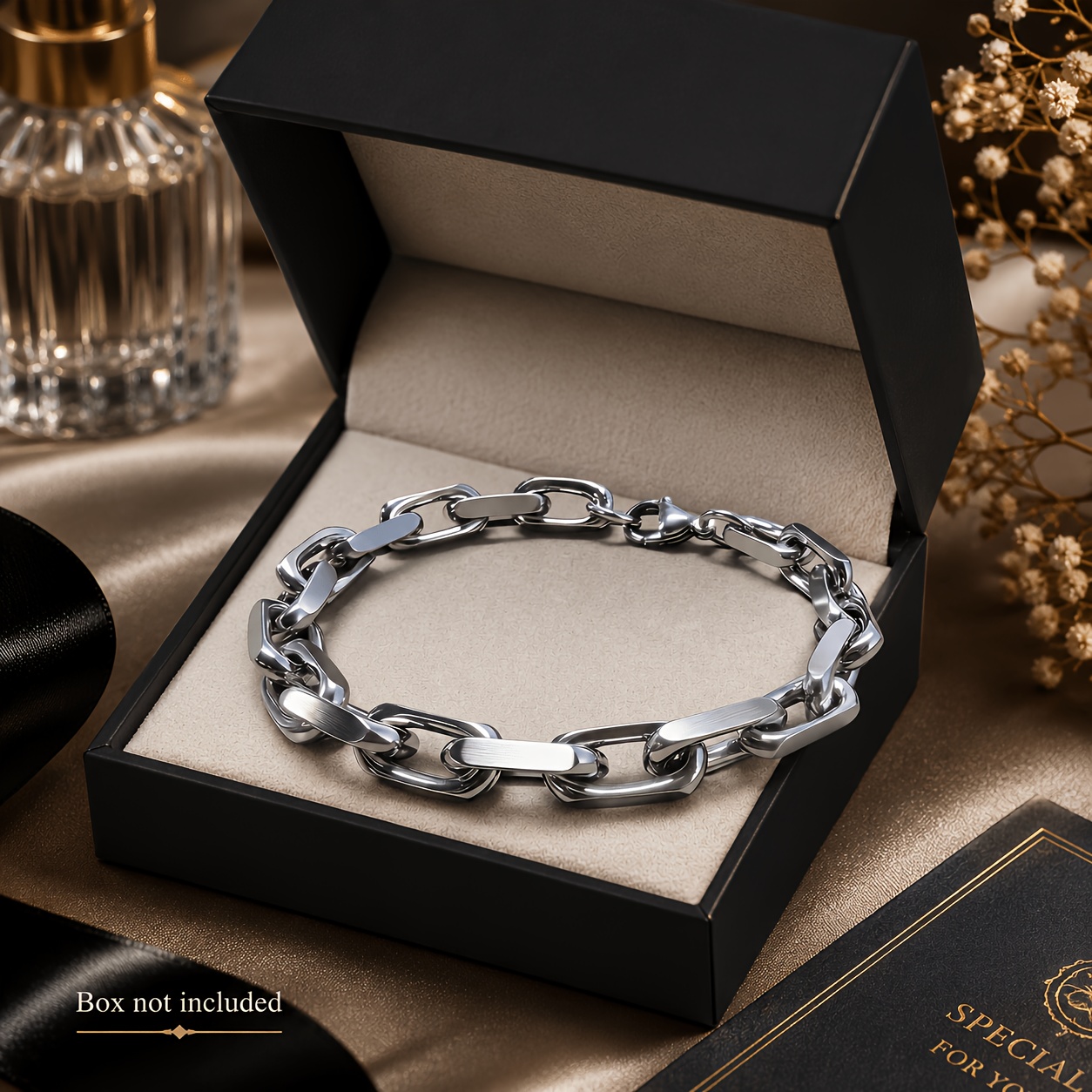 TEMU Pulsera de 1 pieza de acero inoxidable 304 de eslabones de enclavamiento resistencia - Hipoalergénica, resistente a la decoloración, adecuada