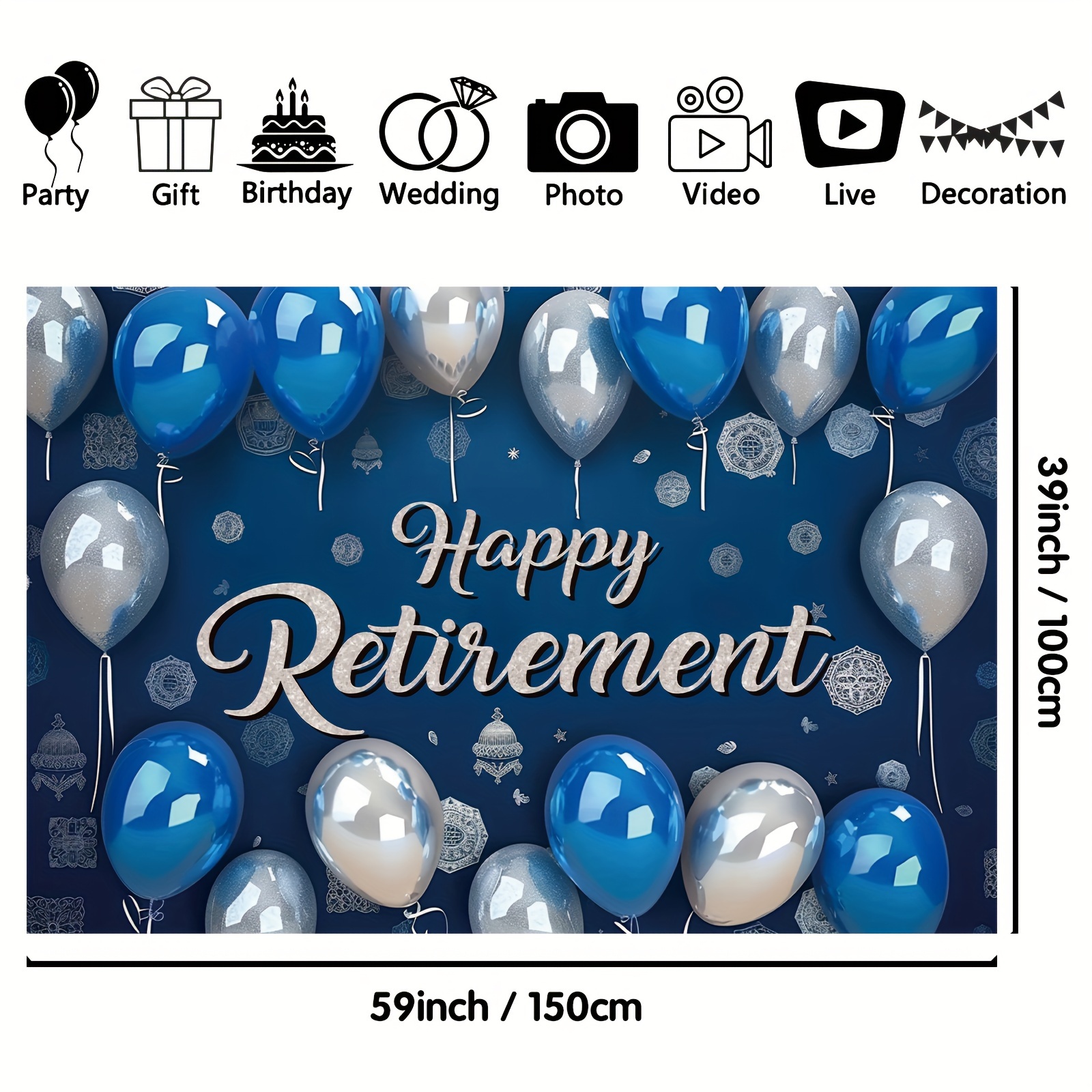 Happy Retirement Backdrop Blue Sliver Congrats Retire - Temu